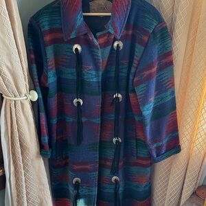 Woolrich Southwestern Pattern Tassel Toggle Duster Coat